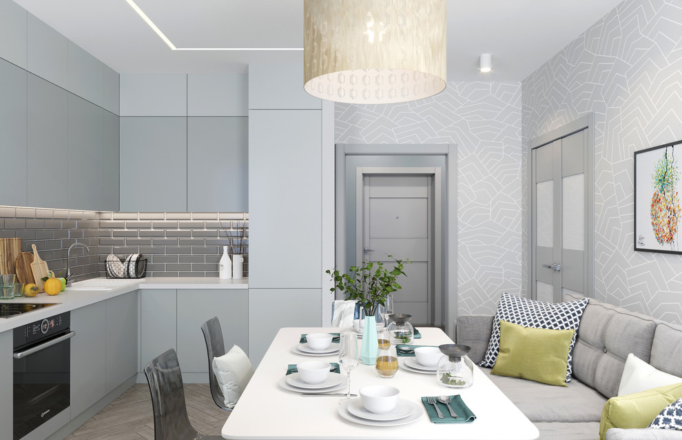 Дизайн и визуализация кухни 16 кв.м. в скандинавском стиле.  ЖК "Новомолоково"