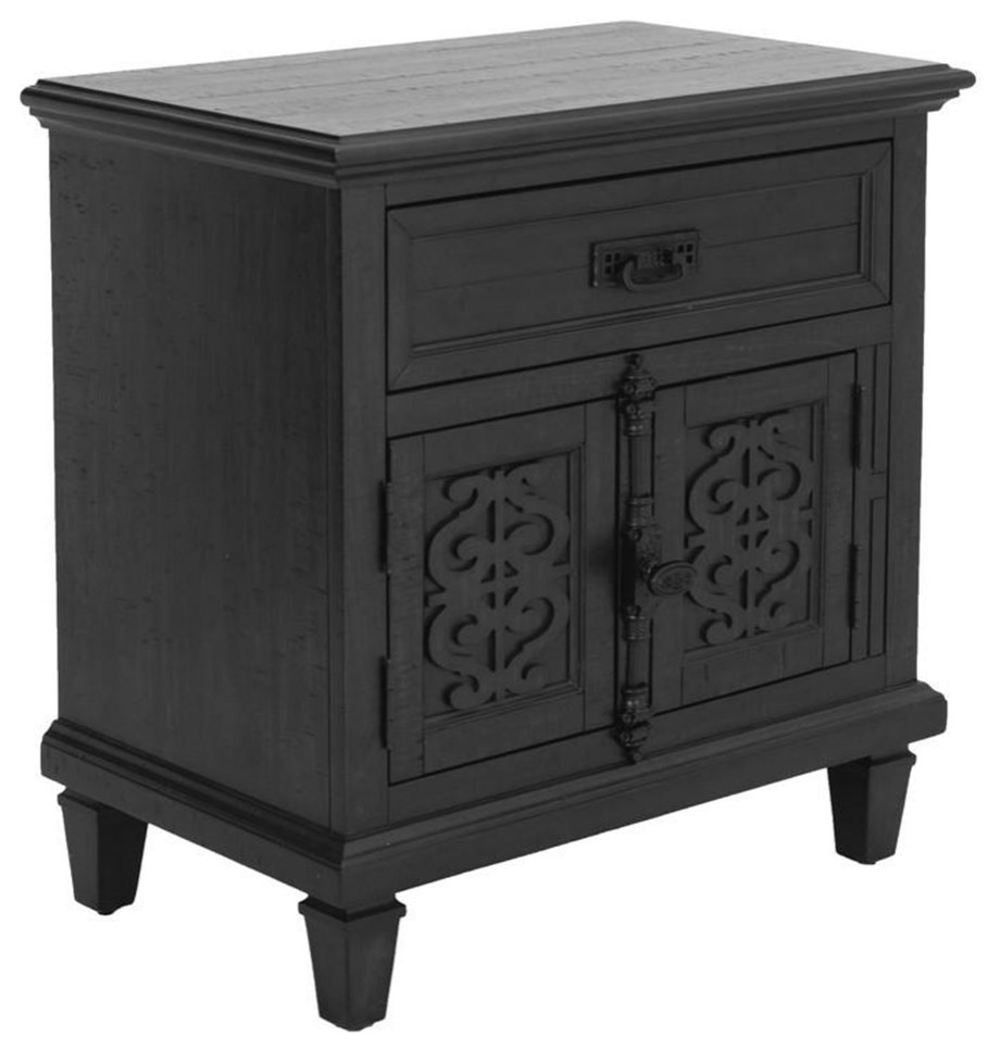 Rustic Gray Wood Nightstand with Twist Lock and 2 USB ports