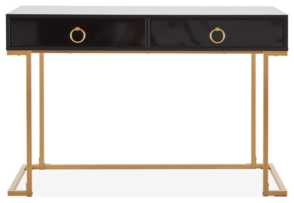 Home Office 2Drawer Desk/Vanity Table, Wood And Metal Contemporary