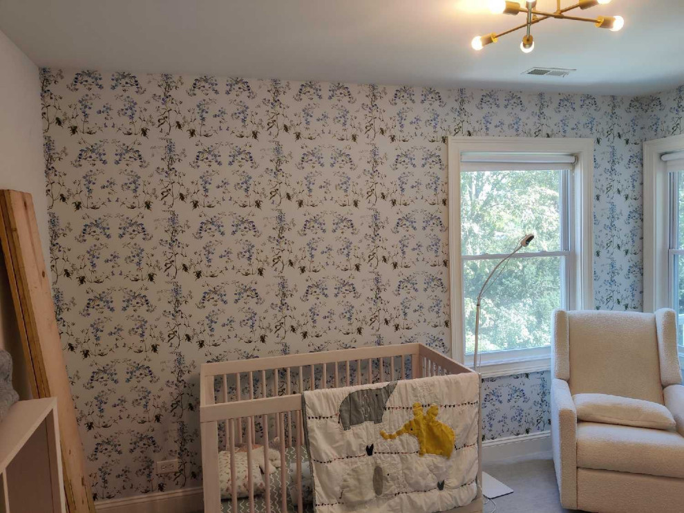 Nursery wallpaper installation Chicago, IL, 60610 - Nursery wallpaper installation – Chicago, IL, 60610
We added life and softness to this nursery with a pastel tropical wallpaper featuring palm fronds and toucans. Pre-pasted, low-VOC paper was used to ensure safety for infants. The design wraps gently behind the crib and changes with the light, adding a playful, natural rhythm to this city apartment.