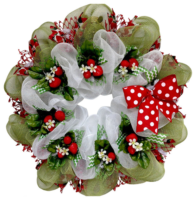 Strawberry Fields Forever Spring or Summer Deco Mesh Ribbon Wreath ...