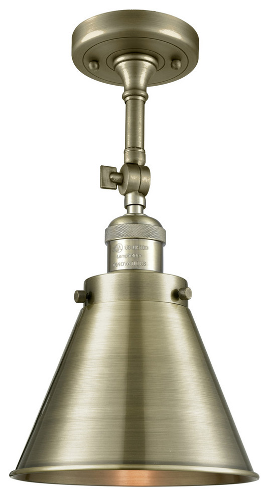 Franklin Restoration Appalachian 1 Light SemiFlush Mount, Antique Brass Industrial Flush
