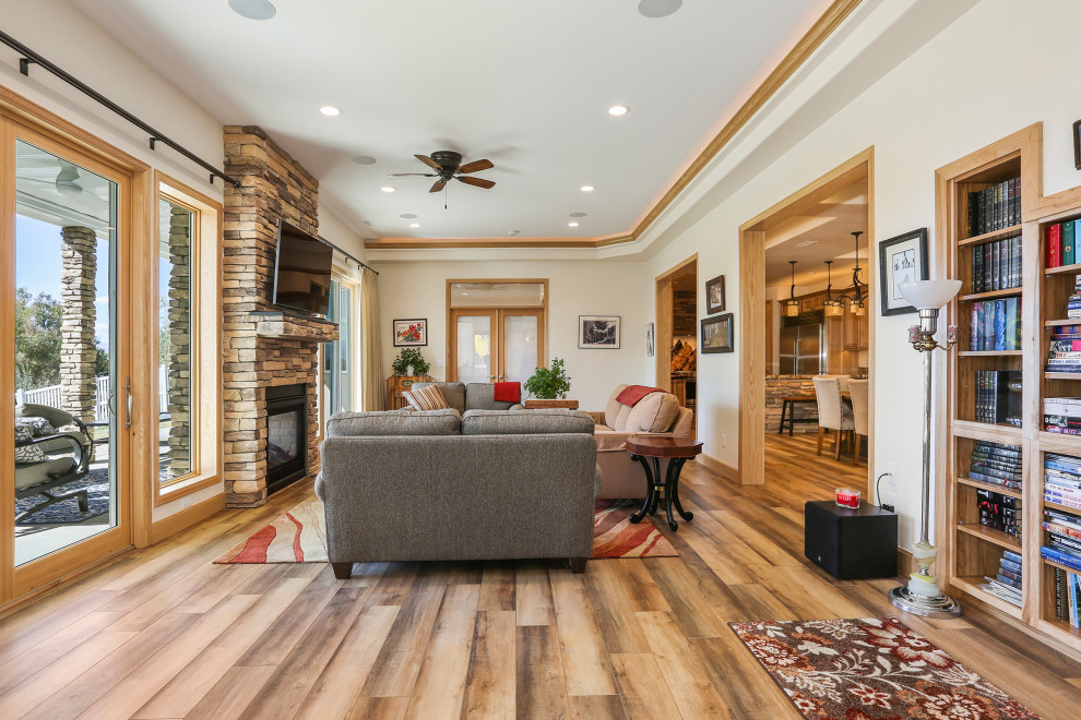 Inspiration for a rustic basement remodel in Denver