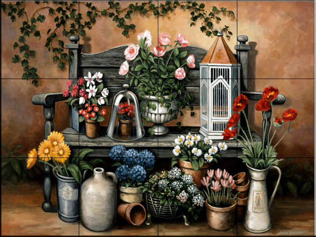 Tile Mural, Flower Bench by John Zaccheo