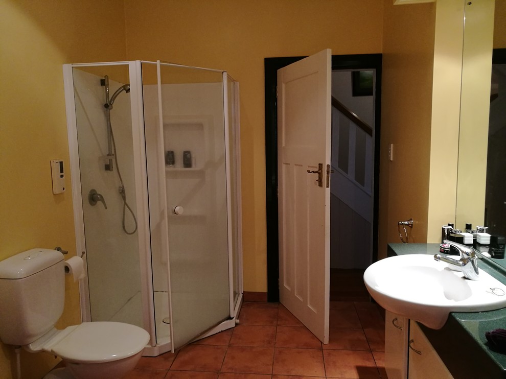 Before and after Modern Tiled Bathroom