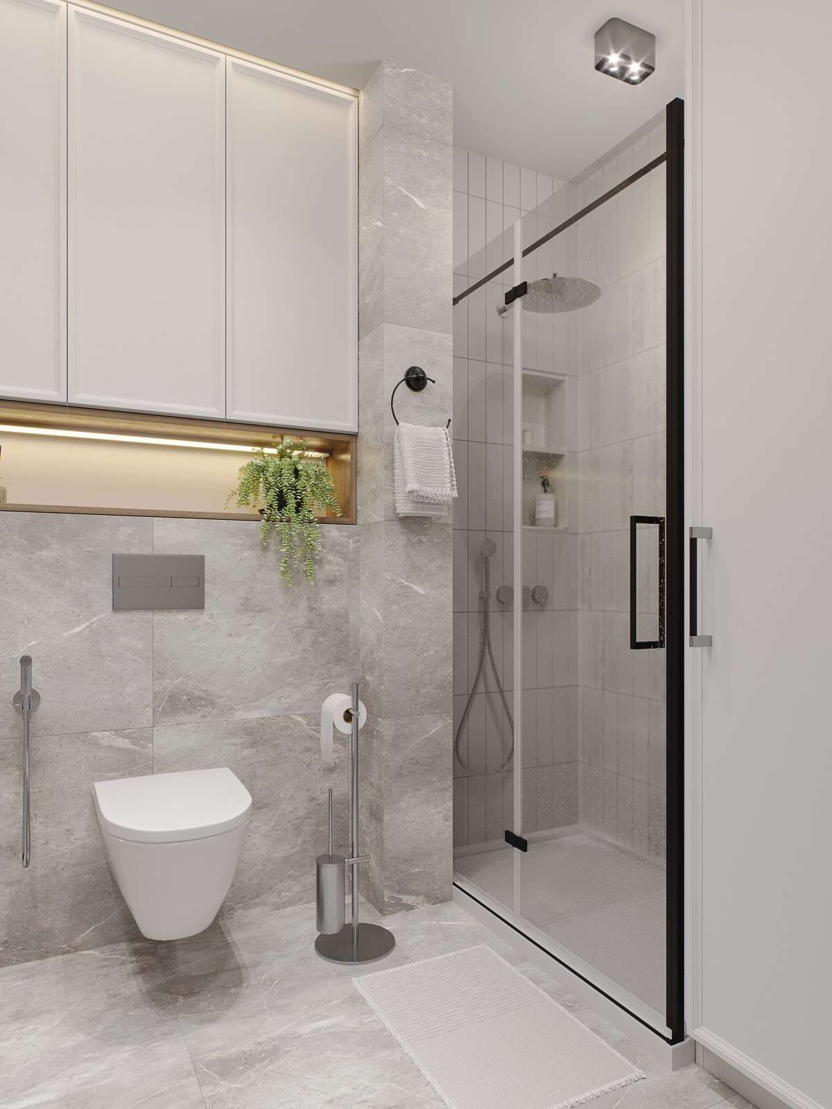 Современный санузел с душевой