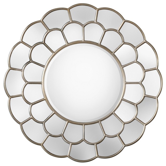 Large Flower Shaped Round Wall Mirror, Floral Petals Blossom Romantic