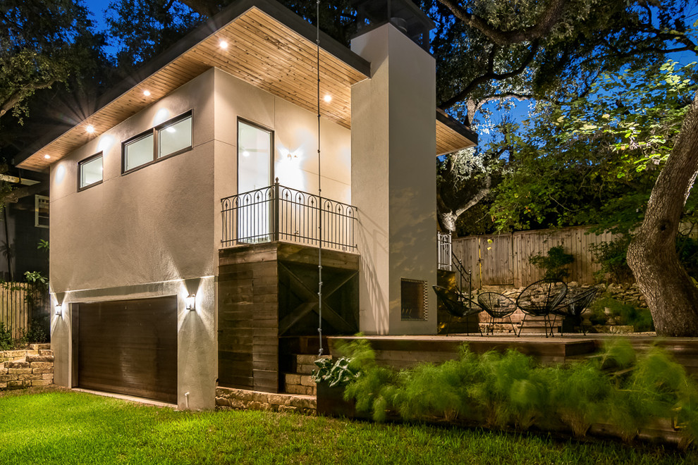 Inspiration for a traditional two-storey stucco exterior in Austin.