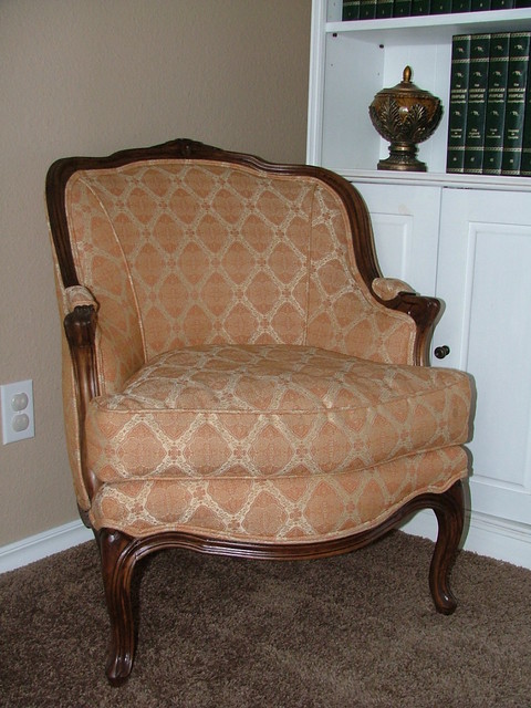 Louis XV Style Bergere Armchair With Neutral Contrasting Seat Cushion