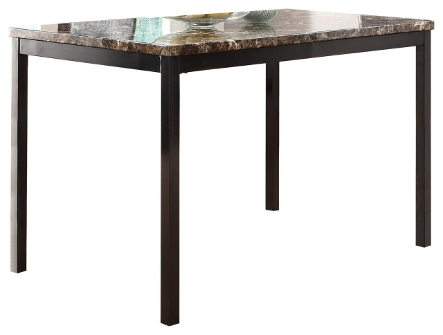 Faux Marble Top Dining Table with Metal Straight Legs, Brown and Black ...