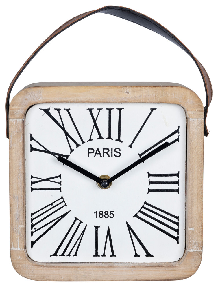 Stratton Home Decor Farmhouse 9.5" Dean Table Clock, 7.50x2.50x9.50 Farmhouse Desk And