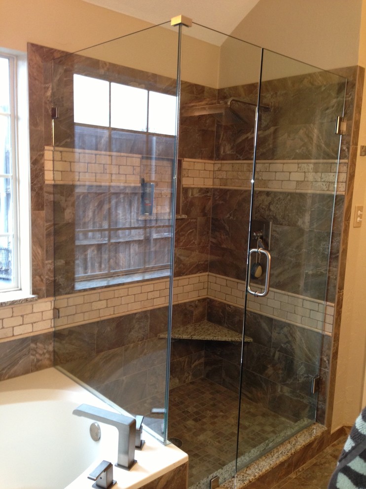Master Bathroom Remodel with marble and new tub Traditional