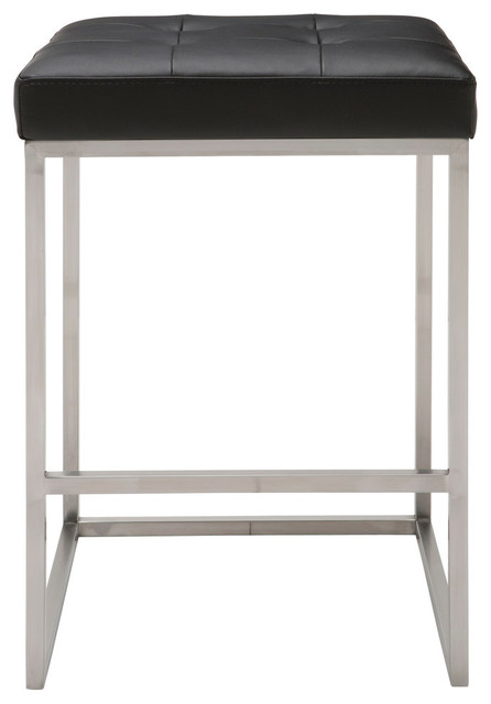 Chi Stool, Seat: Black, Frame: Brushed Silver, Counter Height