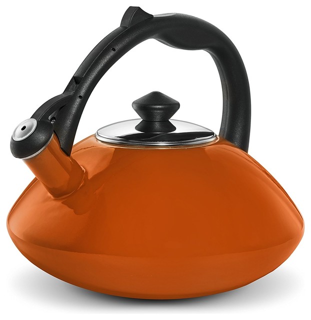 Enamel Coated Whistling Tea Kettle, 3 Quart Capacity "Kobe Port Tower
