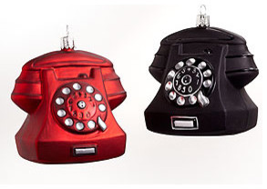Glass Retro Telephone Ornaments, Set of 2
