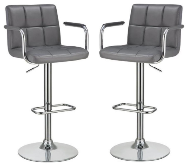 Home Square Faux Leather Adjustable Bar Stool in Gray and Chrome Set