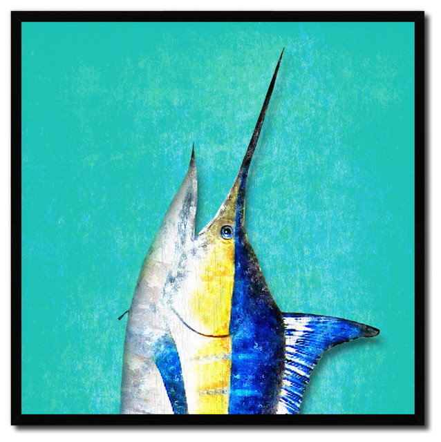Swordfish Fish Head Art Canvas, Aqua, 7"x7" Prints And Posters by