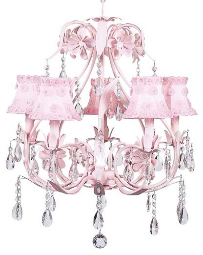 5-Arm Pink Ballroom Chandelier With Petal Flower Shades