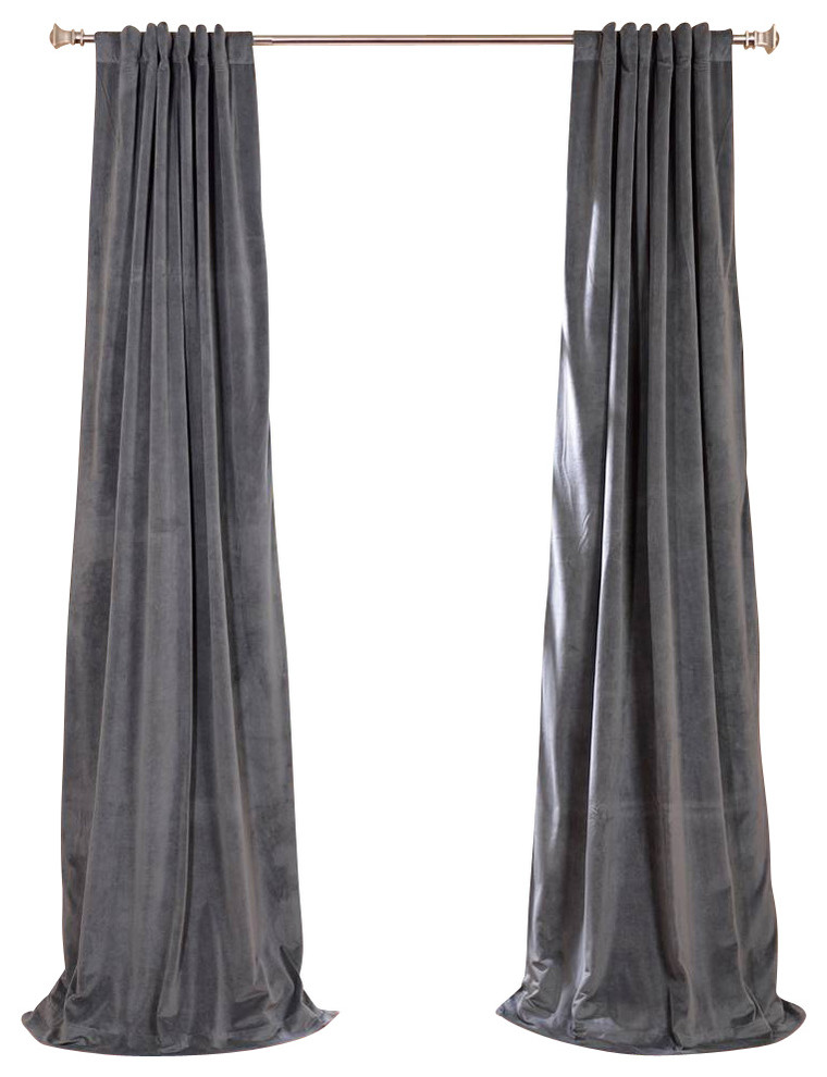 Signature Blackout Velvet Single-Panel Curtain, Gray