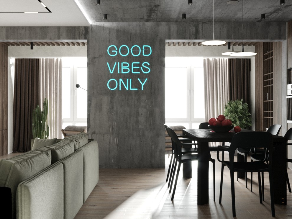 Брутальный интерьер для молодого мужчины. Гостиная-студия.