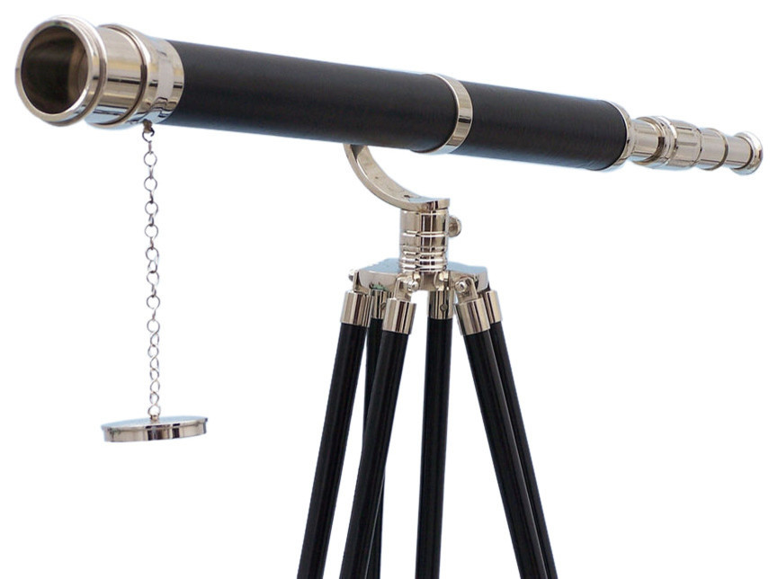 Floor Standing Chrome Leather Galileo Telescope 65'' Nautical Decor