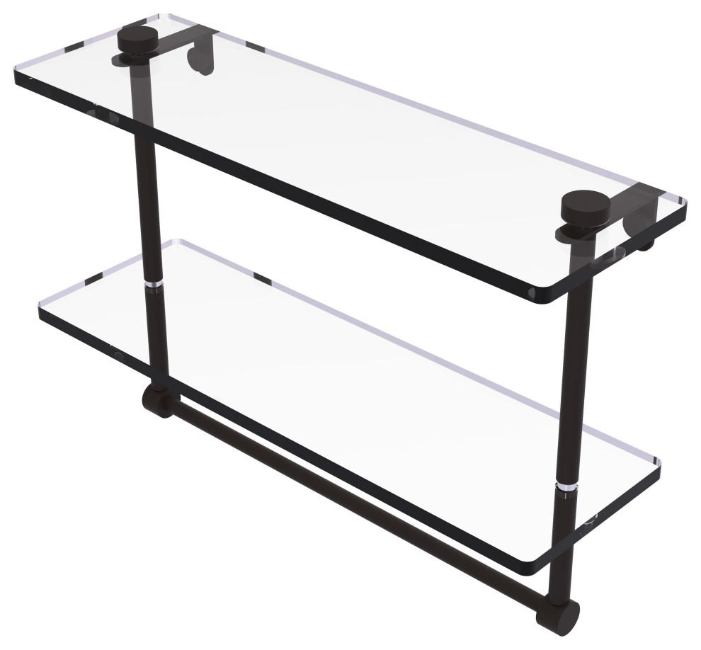 16" Two Tiered Glass Shelf with Integrated Towel Bar, Oil Rubbed Bronze
