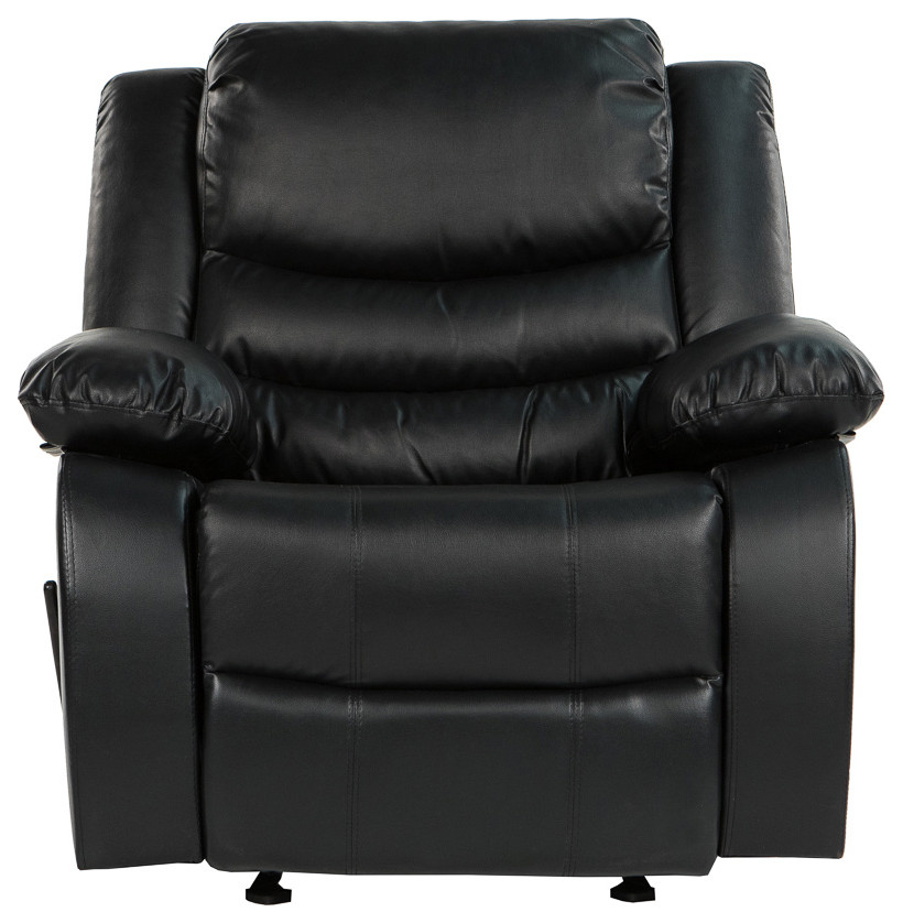 Rocker Recliner Chair Overstuffed Pu, Black Leather Rocking Recliner Chair