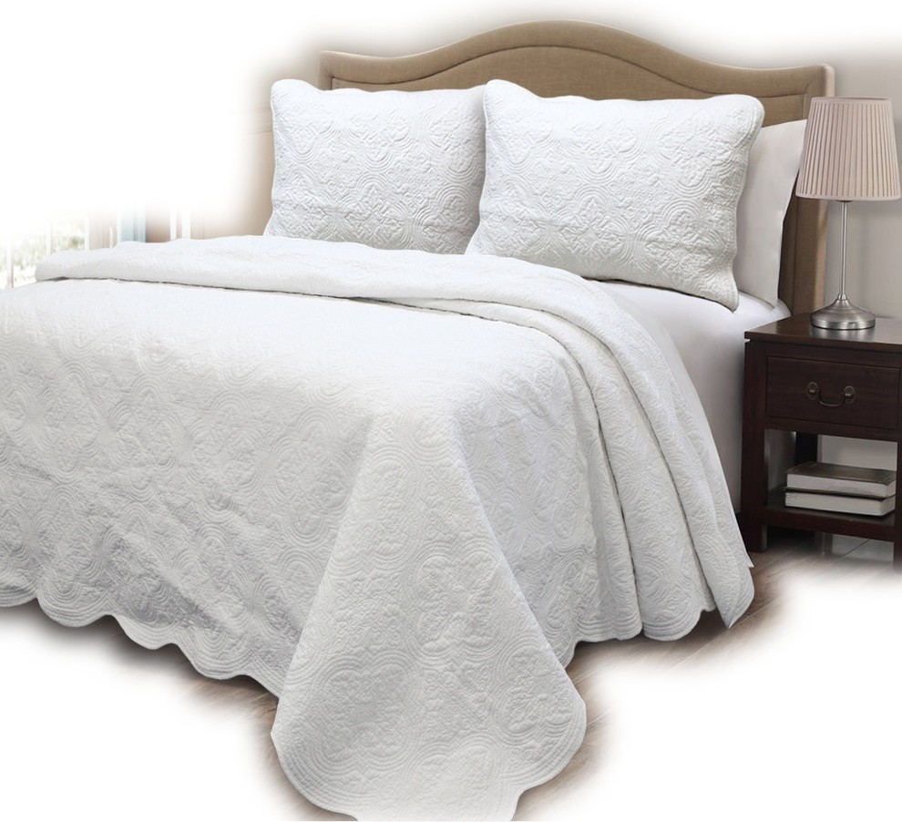 Serenity White 100 Cotton Quilt Set, Twin Set Contemporary Quilts