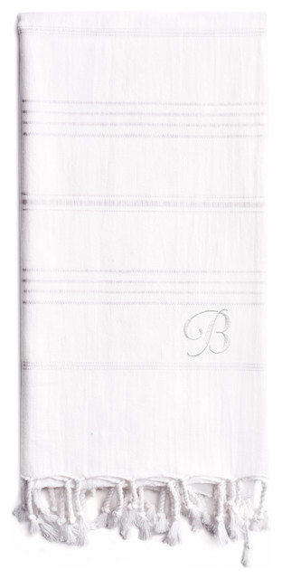 Personalized Summer Beach Pestemal Towel, White, White Font, B