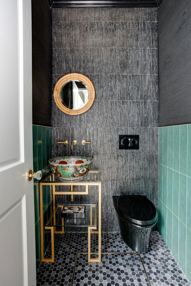 Design ideas for an eclectic powder room in New York.