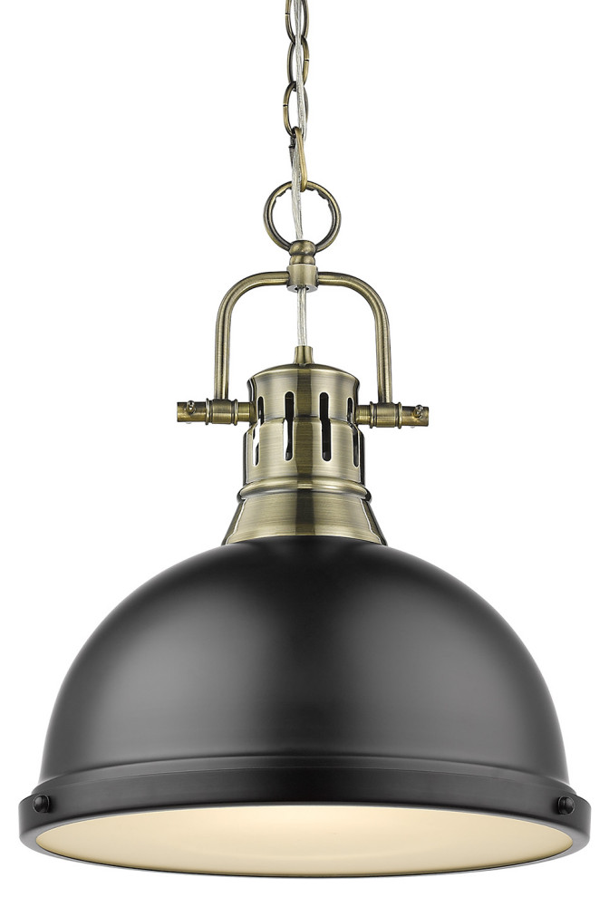 Duncan 1 Light Pendant, Chain, Aged Brass With A Matte Black Shade