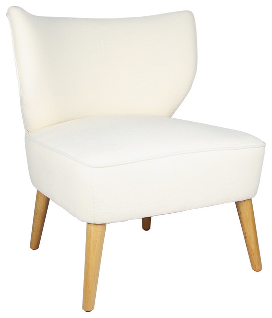 Fabric Leisure Chair With Curved Back Design, Cream