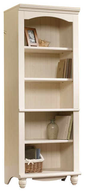 Sauder Harbor View Library 5 Shelf Bookcase In Antiqued White