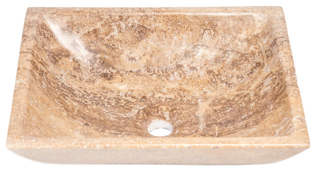 Natural Stone Vessel Sink Rectangular Tobacco Travertine