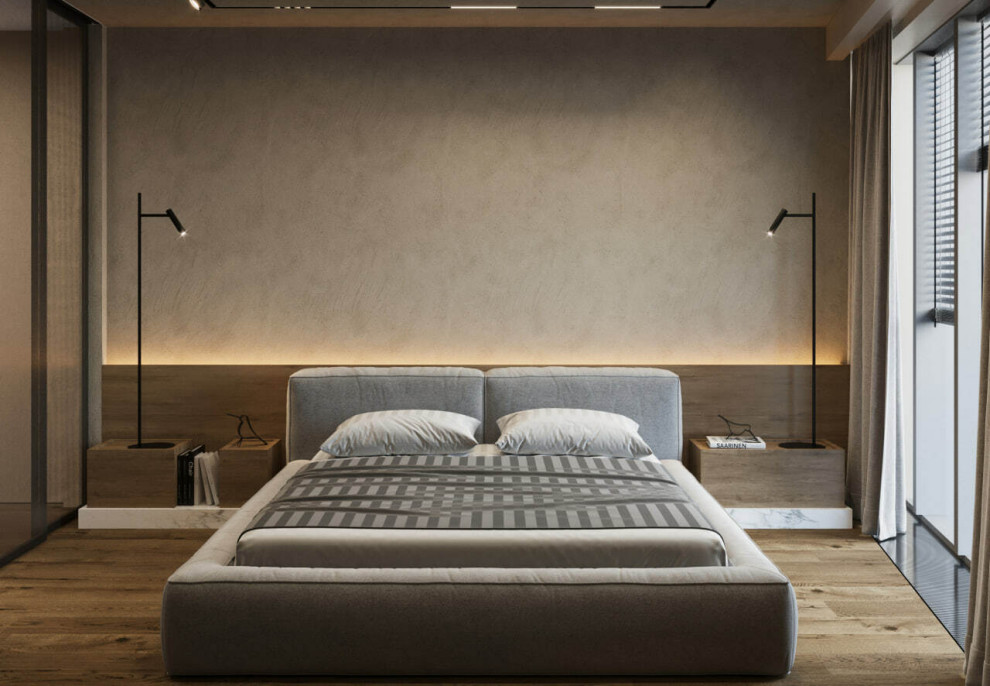 Inspiration for a contemporary bedroom in Moscow.
