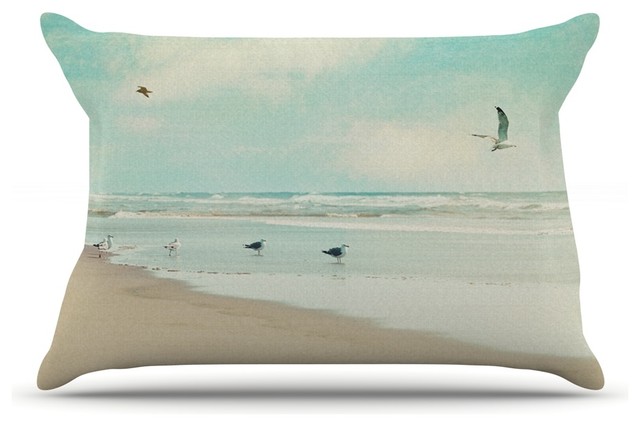 Sylvia Cook "Away We Go" Beach Seagull Pillow Case, King, 36"x20"