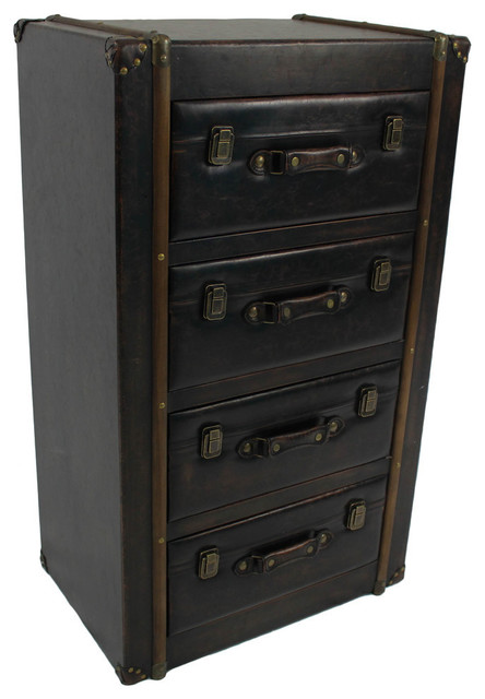 4 Drawer Faux Leather Chest Antique Black Traditional Dressers 4 Drawer Faux Leather Chest Antique Black