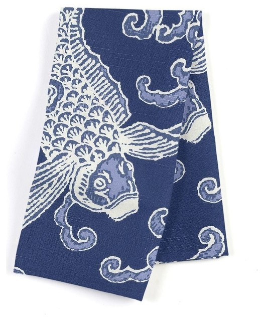Porcelain Blue Koi Fish Napkin, Set of 4 Napkins by Loom Decor