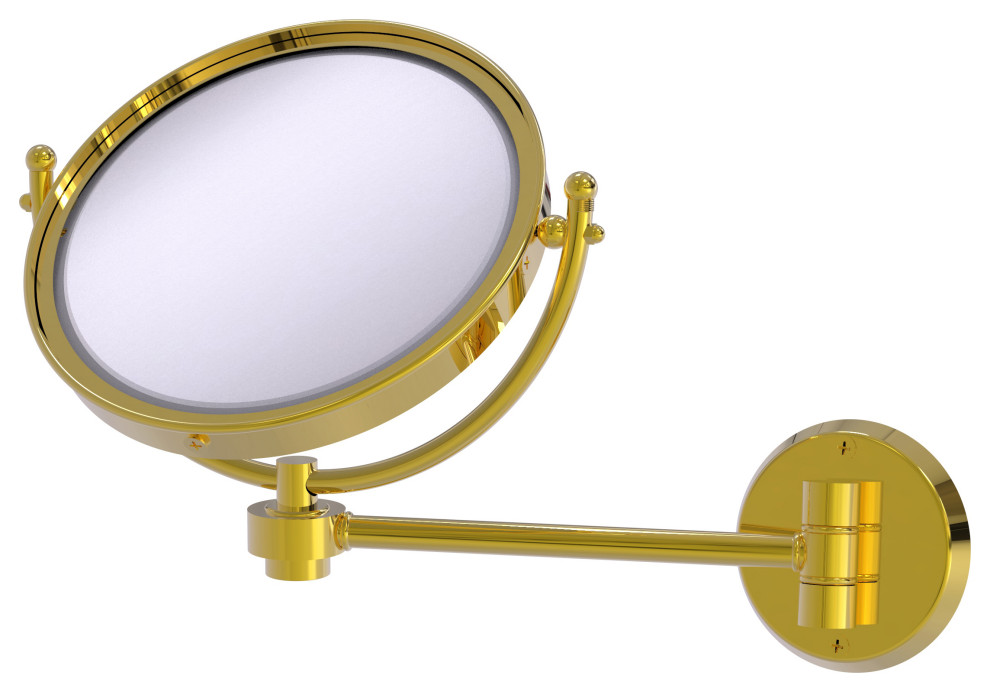 8" Wall-Mount Makeup Mirror 5X Magnification, Polished Brass