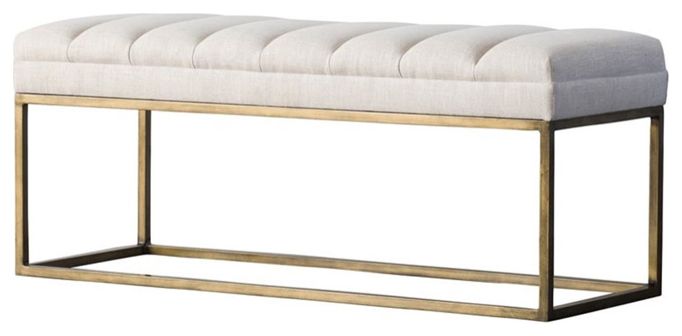 New Pacific Direct Darius 19.5" Fabric Bench in Beige/Brushed Gold