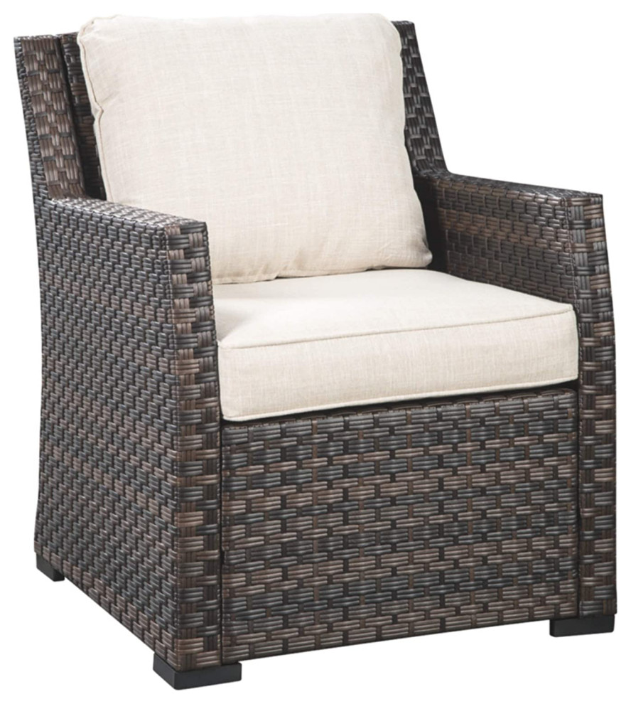 Outdoor Lounge Chair, Dark Brown Wicker Frame With Track Arms ...