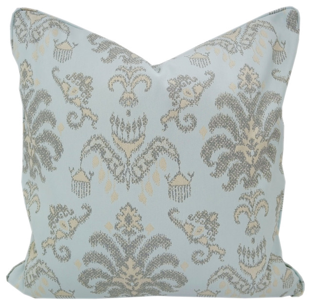 Woven Powder Blue Damask Throw Pillow Mediterranean Decorative Woven Powder Blue Damask Throw Pillow Poly Fiber Insert