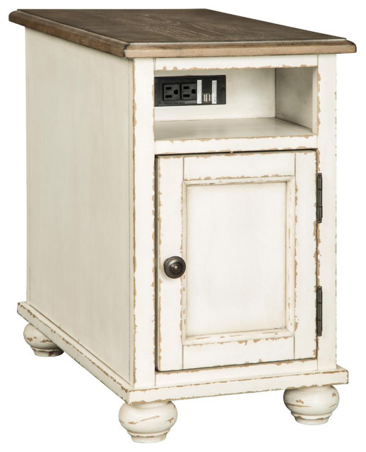 Realyn Traditional White/Brown Chair Side End Table Farmhouse Side