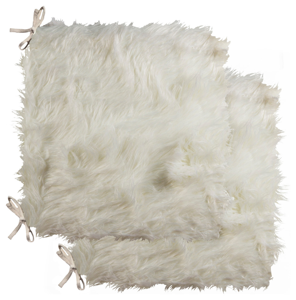 Premium Soft Round Faux Fur Sheepskin Seat Cushion Chair 14 x 14 Inch White 