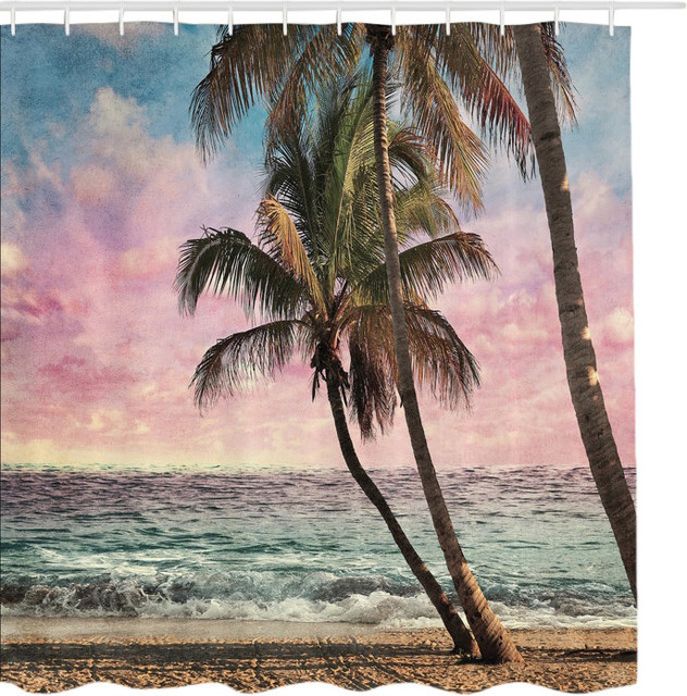 Palm Trees At Sunrise Ocean Escape Fabric Shower Curtain Palm Trees At Sunrise Ocean Escape Fabric Shower Curtain tropical-shower- curtains - Palm Trees At Sunrise Ocean Escape Fabric Shower Curtain