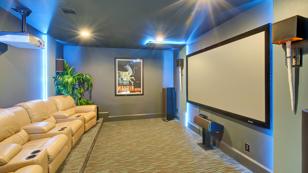This is an example of a modern home theatre in Dallas.