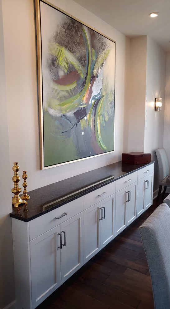 Example of a large transitional kitchen/dining room combo design