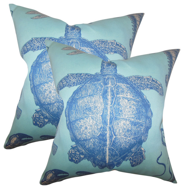 Aeliena Coastal Throw Pillows Sky Blue Set Of 2 Beach Style