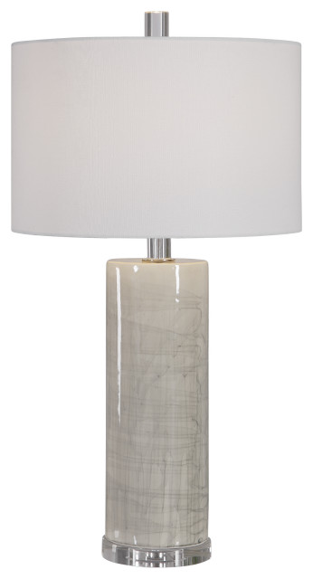 Elegant Contemporary Beige Gray Drip, White Cylindrical Table Lamp