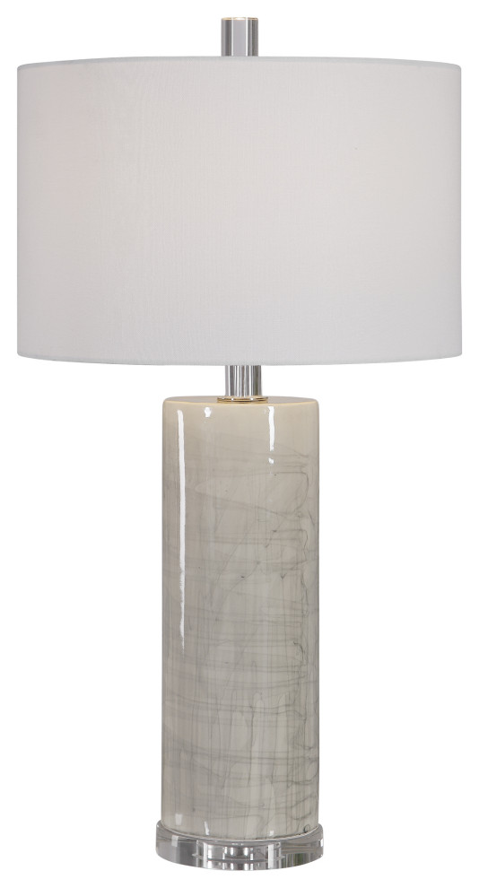 Elegant Contemporary Beige Gray Drip Table Lamp Cylinder White ...